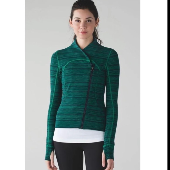 Lululemon Precision Green Cyber Jungle Blue Front Zip Jacket Size 8 - Picture 1 of 11